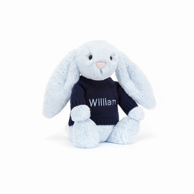 Jellycat Bashful Blue Bunny with Navy Jumper Australia | 287541YNW